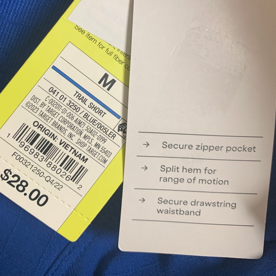 New All In Motion Mens Medium Quick Dry Moisture Wicking Secure Pocket Shorts