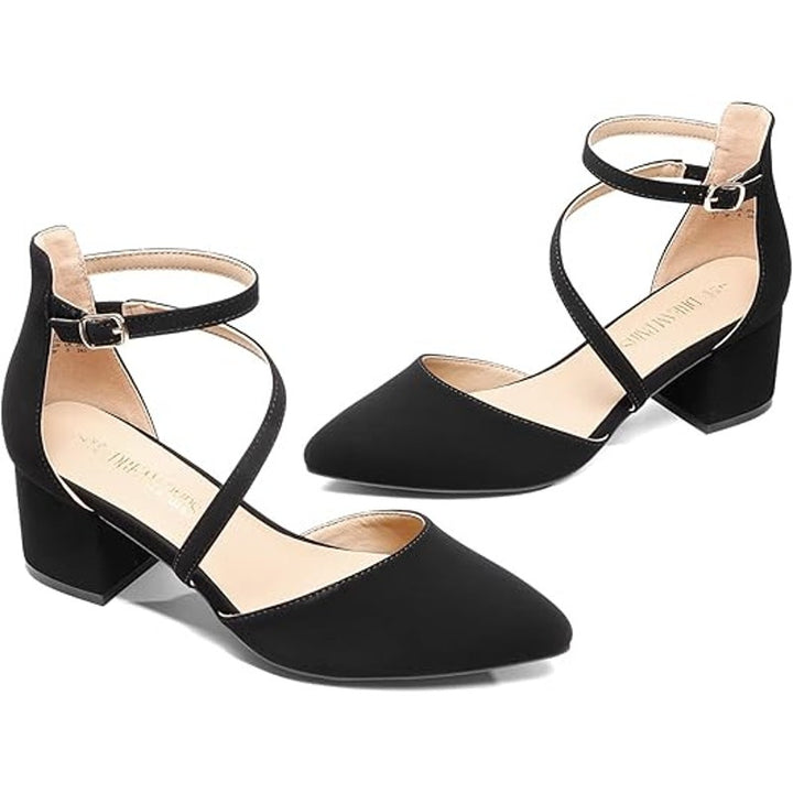 Dream Pairs Womens Size 7.5 Black Faux Suede Closed Toe 2.25" Block Heel Shoes