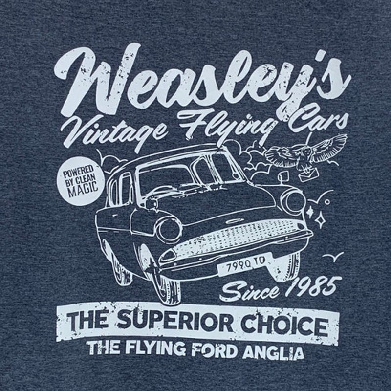 New Hand Printed Womens Large Harry Potter Weasleys Vintage Flying Cars T Shirt