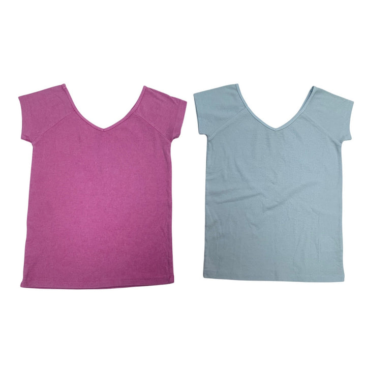 2 New American Eagle Medium Cotton Blend Short Sleeve V Neck Ribbed Tops