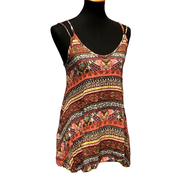 See You Monday Womens Small 100% Rayon Boho Floral Print Strappy Tank Top Blouse
