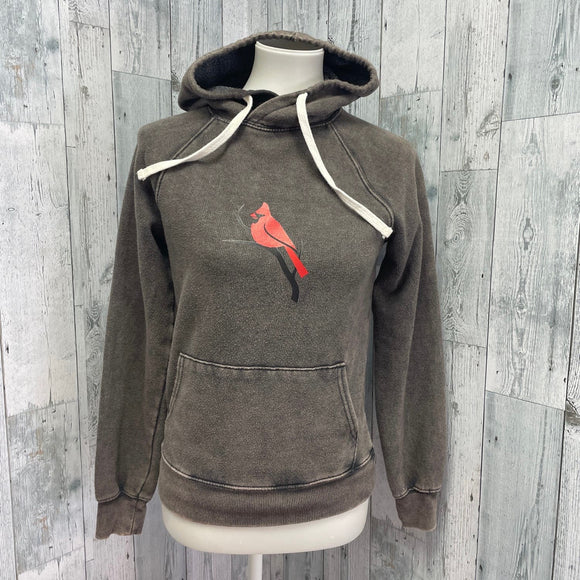 Hand Printed Upcycled Women XS Cardinal Long Sleeve PolyCotton Sweatshirt Hoodie