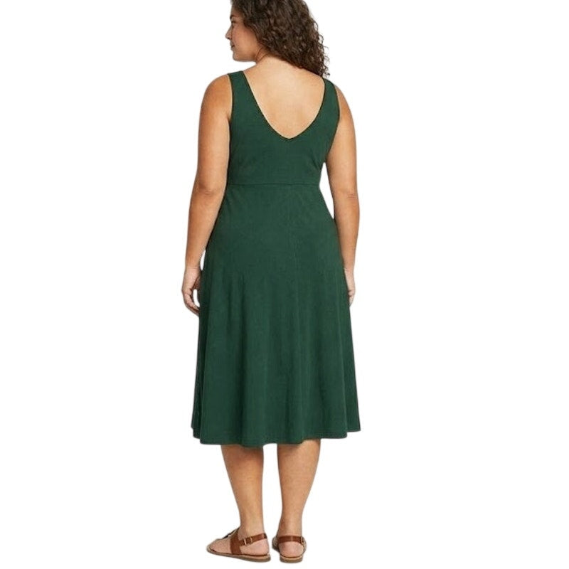 New Eddie Bauer Womens XXL Aster Green V Neck Sleeveless Tank UPF 50+ Midi Dress