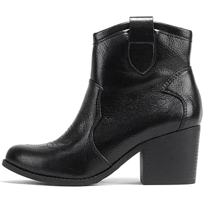 Soda Womens Size 7 Black Faux Leather 2.5" Heel Embroidered Western Cowboy Boots