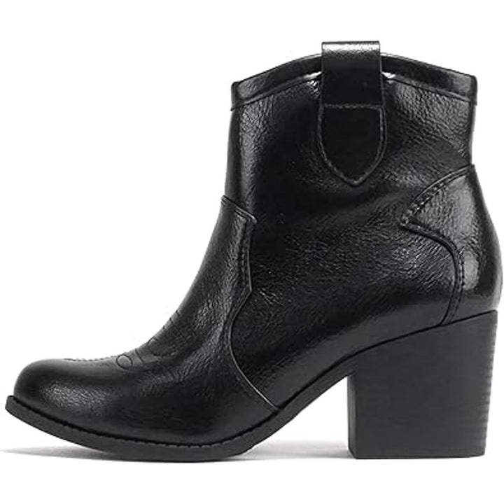 Soda Womens Size 7 Black Faux Leather 2.5" Heel Embroidered Western Cowboy Boots