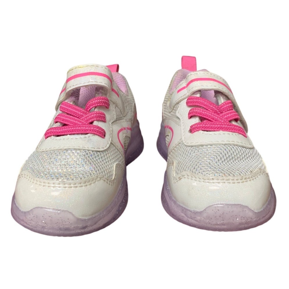 Yeskis Toddler Girls Size 8 Silver Pink Sneakers Hook Loop Close Light Up Shoes