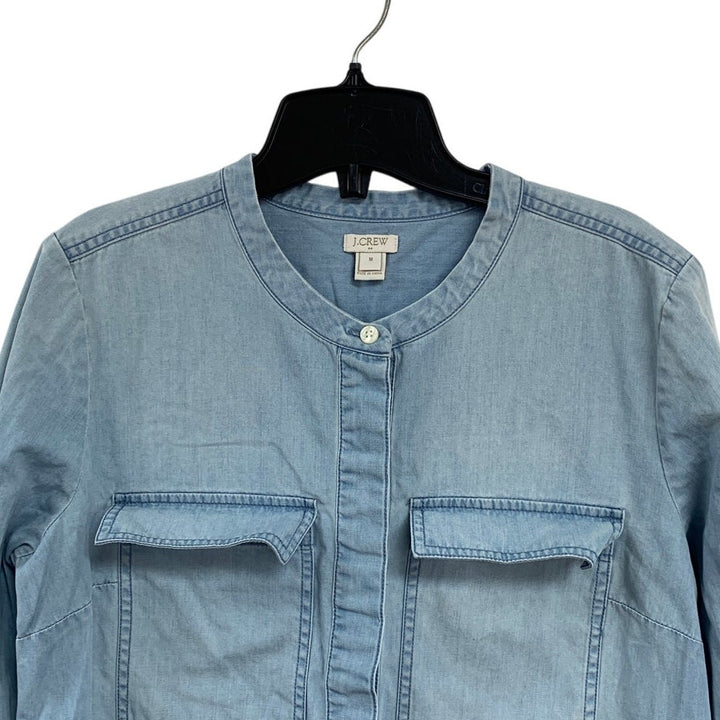 J Crew Womens Medium 100% Cotton Long Sleeve Half Button Midi Denim Shirt Dress