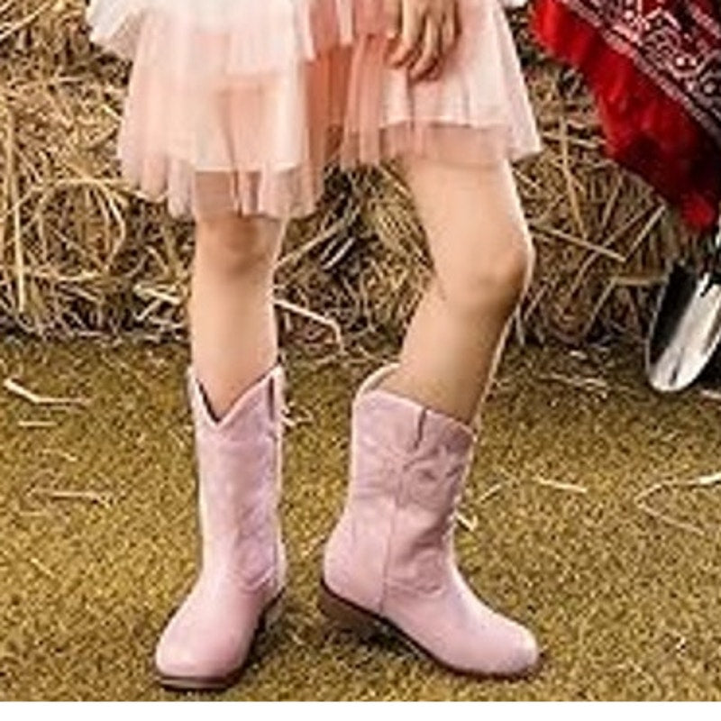 Motasha Toddler Girls Size 7 Pink Faux Leather Embroidered Cowboy Boot Shoes