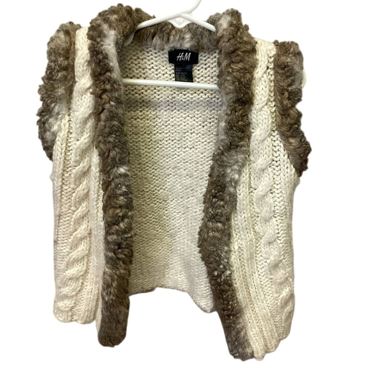 H&amp;M Child Size 5 Sleeveless Faux Fur Wool Blend Open Cardigan Knit Sweater Vest