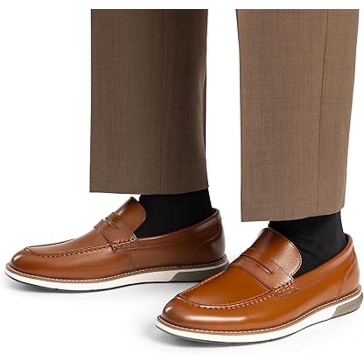 Bruno Marc Mens Size 10.5 Brown Faux Leather Dress Penny Loafer Slip On Shoes