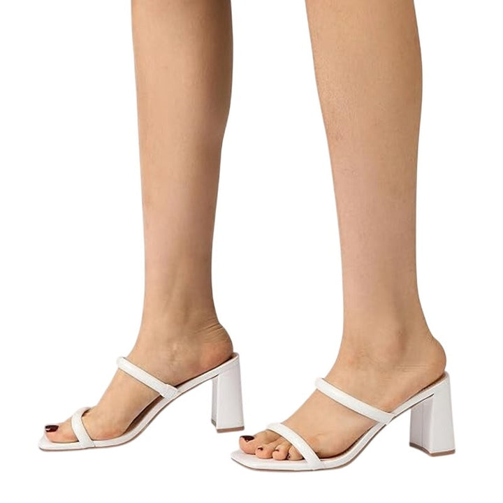Avidirk Womens Size 8 White 3" Chunky Heel Open Square Toe Backless Shoes