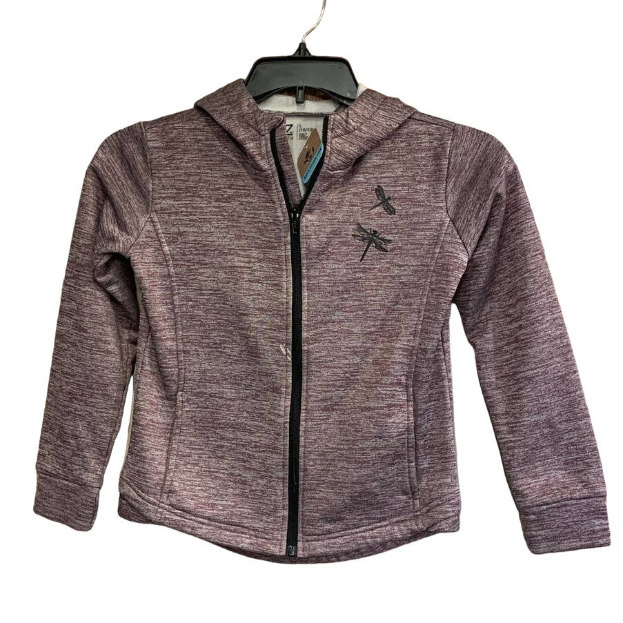 Hand Printed Upcycled Girls Large Dragonfly Full Zip Hoodie Sweatshirt Jacket