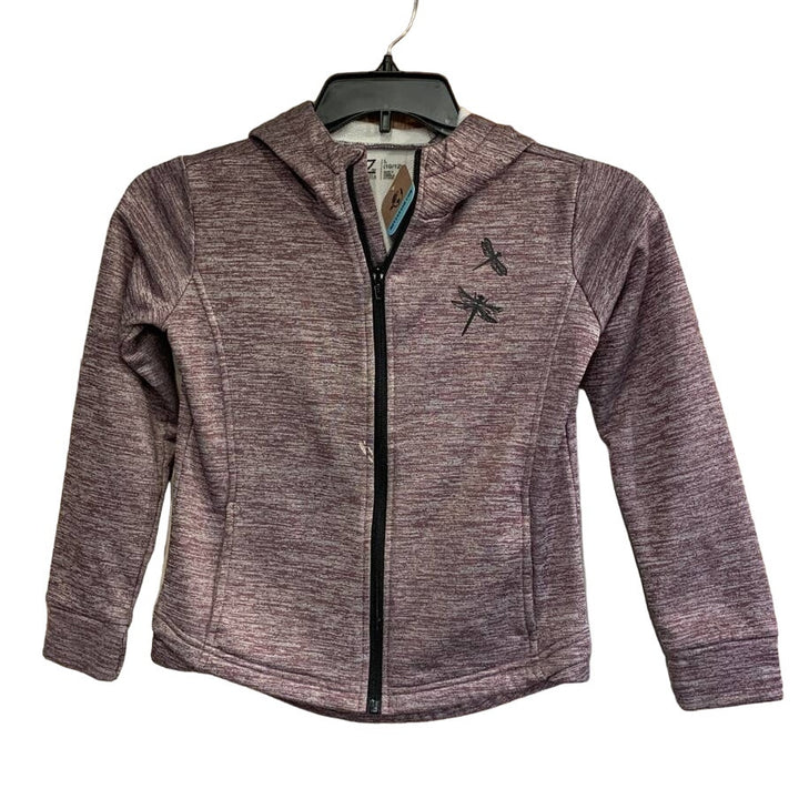 Hand Printed Upcycled Girls Large Dragonfly Full Zip Hoodie Sweatshirt Jacket