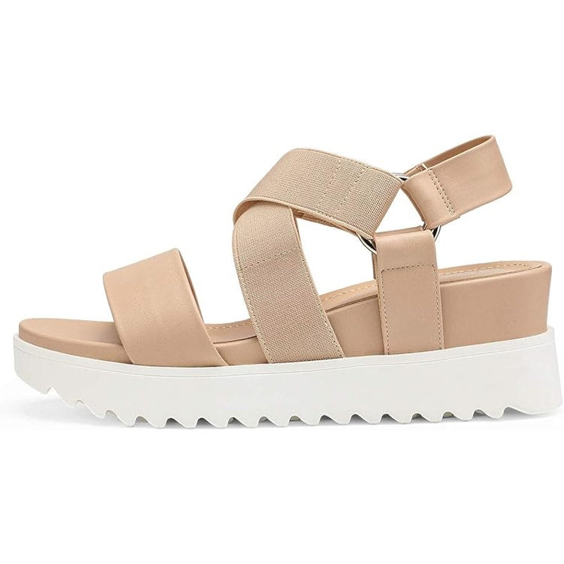 Dream Pairs Womens Size 11 Tan White Elastic Ankle Strap 2.5" Platform Sandals