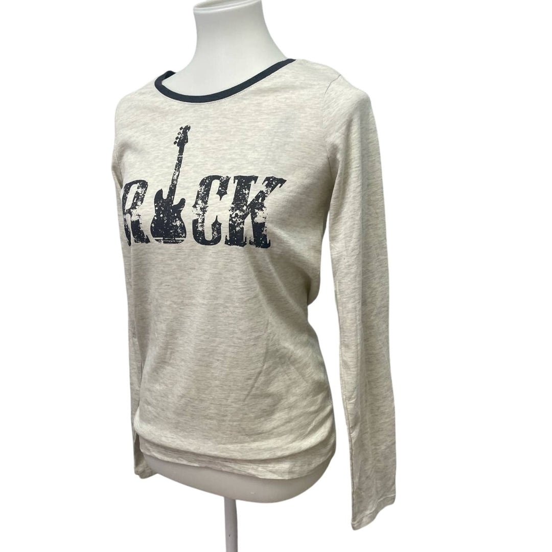 New POOF Womens Medium Rock Music Guitar Long Sleeve Cotton Blend Crew Neck Tee