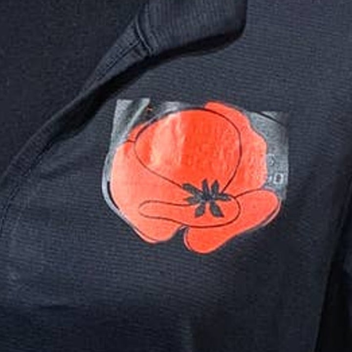 Upcycled Hand Printed Large Red Poppy Flower Short Sleeve PolyCotton Polo Shirt