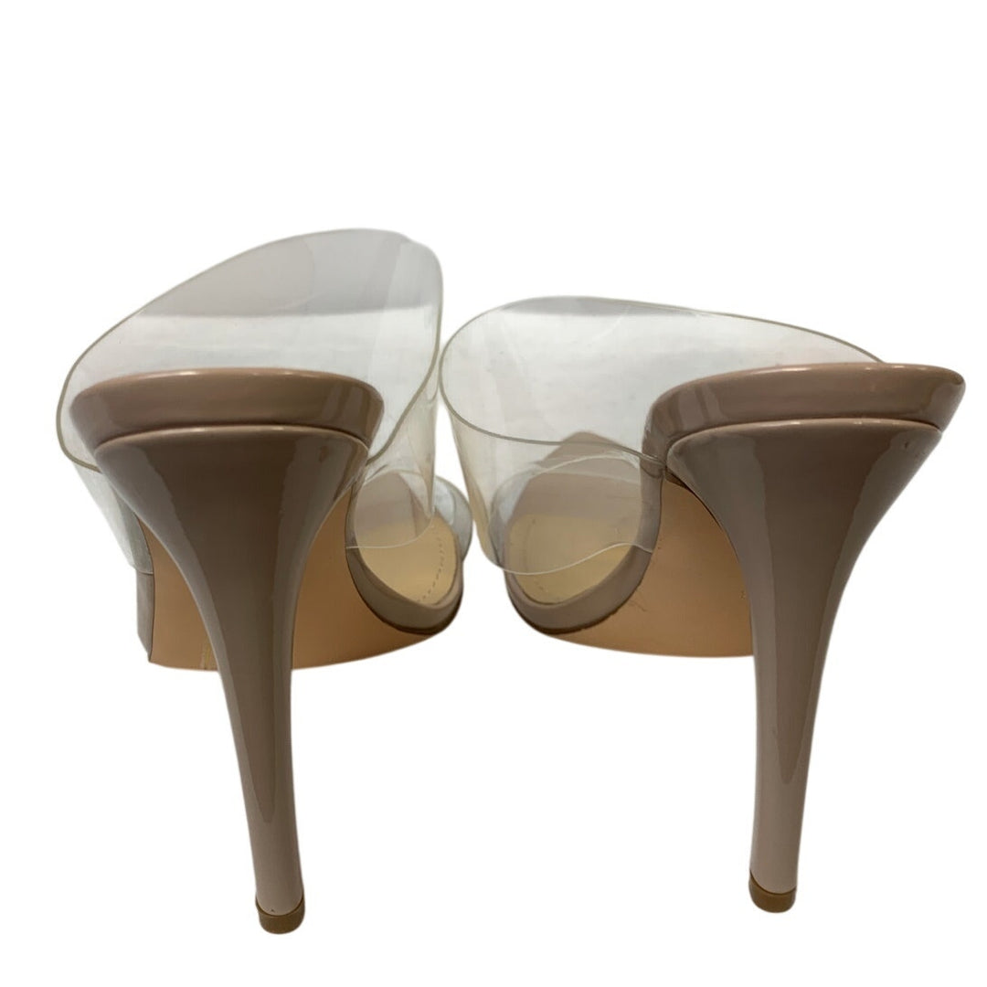 Vivian Womens Size 8 Beige 4.5" Heel Clear Strap Open Pointed Toe Slip On Shoes