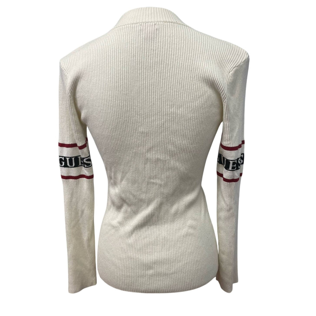 Guess Womens Medium Long Sleeve Half Zip Stripe Cotton Blend Pullover Sweater