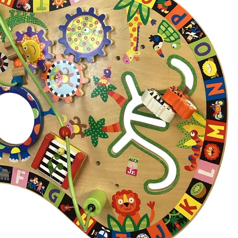 Alex Jr Large Wood Elephant Bead Trail Alphabet Gears Tactile Playset 26x18x9