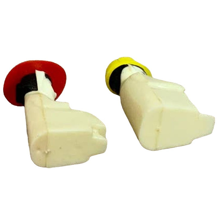 Small Vintage Molded Plastic Man Woman w Hats Driving Salt Pepper Shaker Set