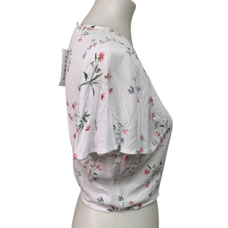 New Lottie Moss Womens Medium Deep V Short Sleeve Side Zip Floral Rayon Top