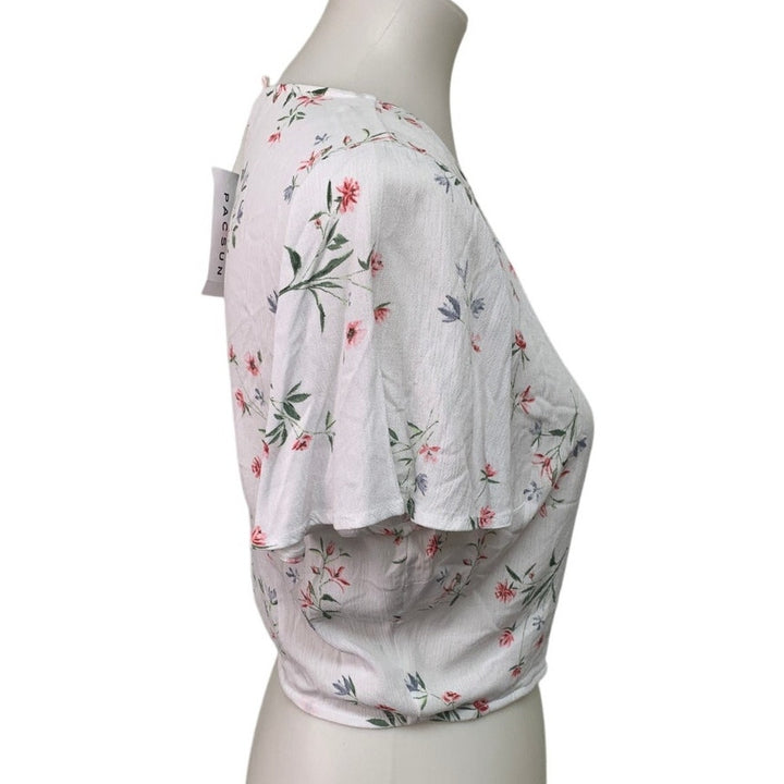 New Lottie Moss Womens Medium Deep V Short Sleeve Side Zip Floral Rayon Top