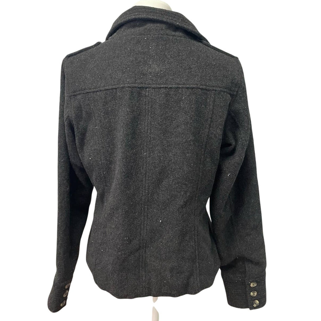 Coffee Shop Womens Large Gray Wool Blend Double Breasted Long Sleeve Pea Coat