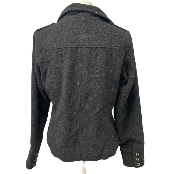Coffee Shop Womens Large Gray Wool Blend Double Breasted Long Sleeve Pea Coat