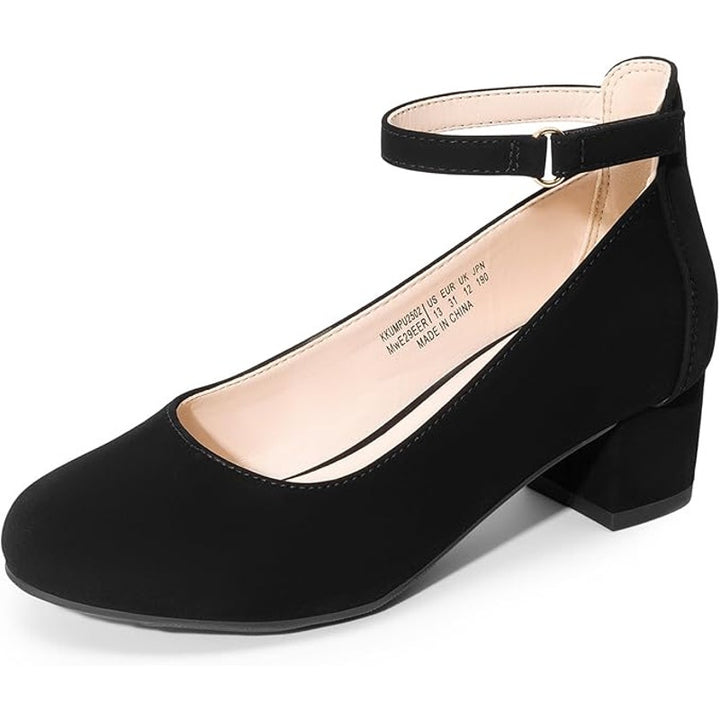 Dream Pairs Girls Size 2 Black Faux Suede Hook Loop Ankle 1.75" Block Heel Shoes
