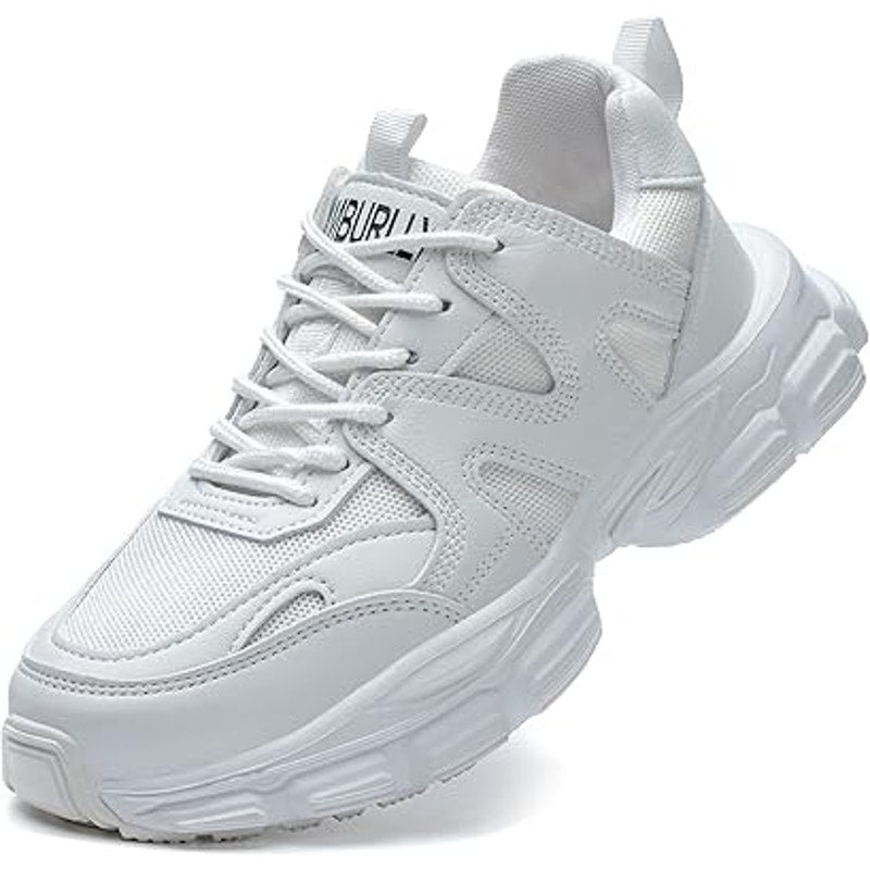 Umburlly Womens Size 11 White Steel Toe NonSlip Faux Leather Work Sneakers Shoes