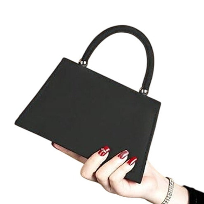 New Womens Black Faux Suede Silver Rhinestone Bow Optional Chain Evening Bag