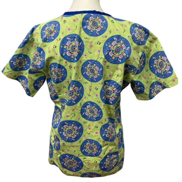 Med + Wear Womens Medium Cotton Blend V-Neck Music Note Short Sleeve Scrub Top