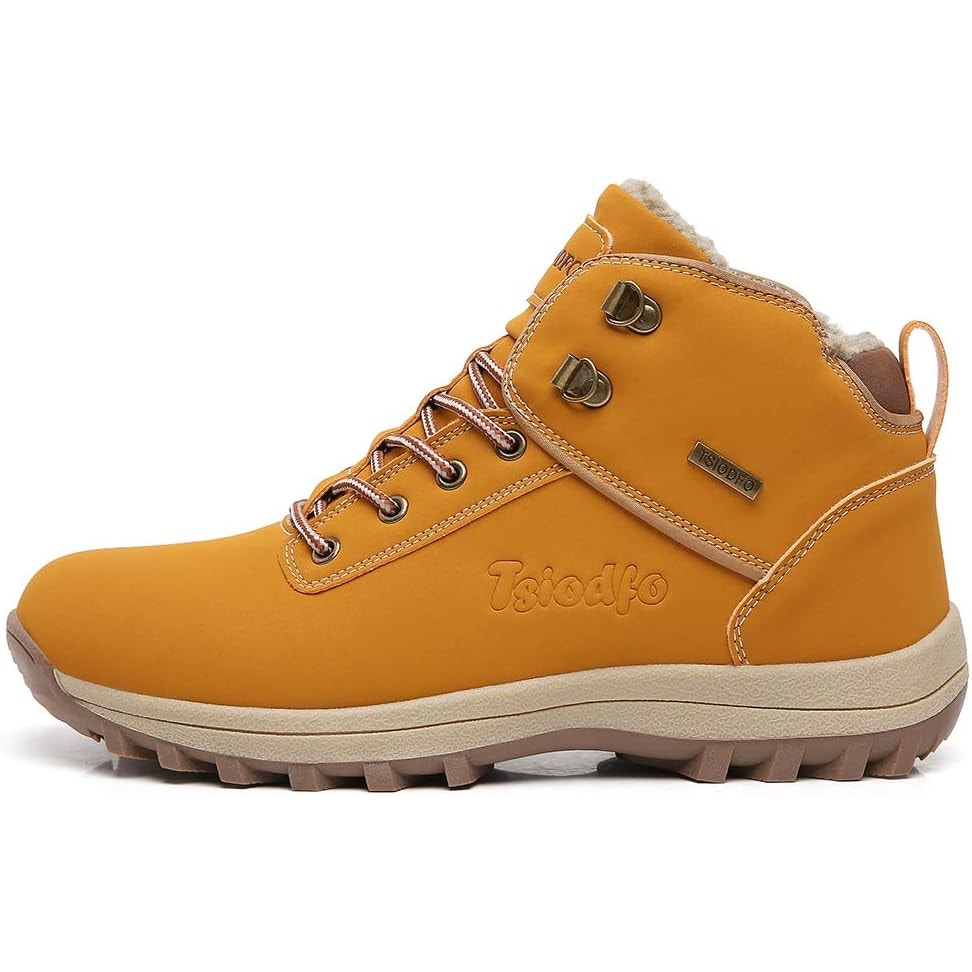 Tsiodfo Mens Size 12 Tan Yellow Lace Up High Top Winter Warm Hiking Boots Shoes