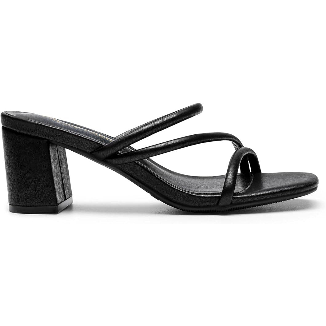 New Dream Pairs Womens 9 Black Faux Leather Open Toe Slide On 3" Block Heels