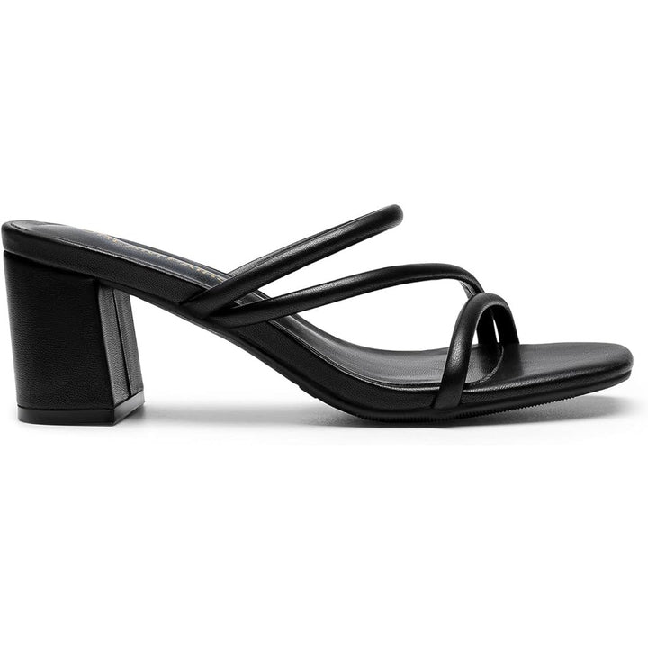 New Dream Pairs Womens 9 Black Faux Leather Open Toe Slide On 3" Block Heels