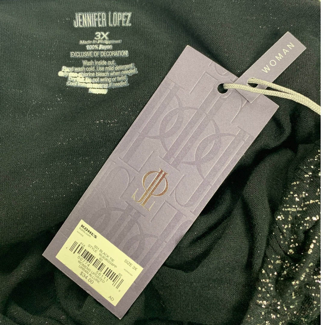 NWT New Jennifer Lopez Womens 3X 3/4 Sleeve Shiny Lightweight VNeck Blouse Top