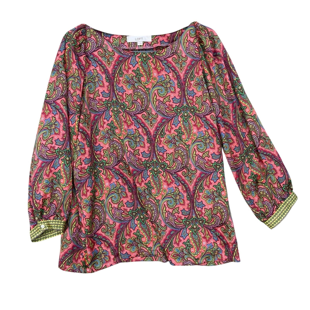 New Loft Womens Medium 100% Polyester Floral Paisley Long Sleeve Blouse Top