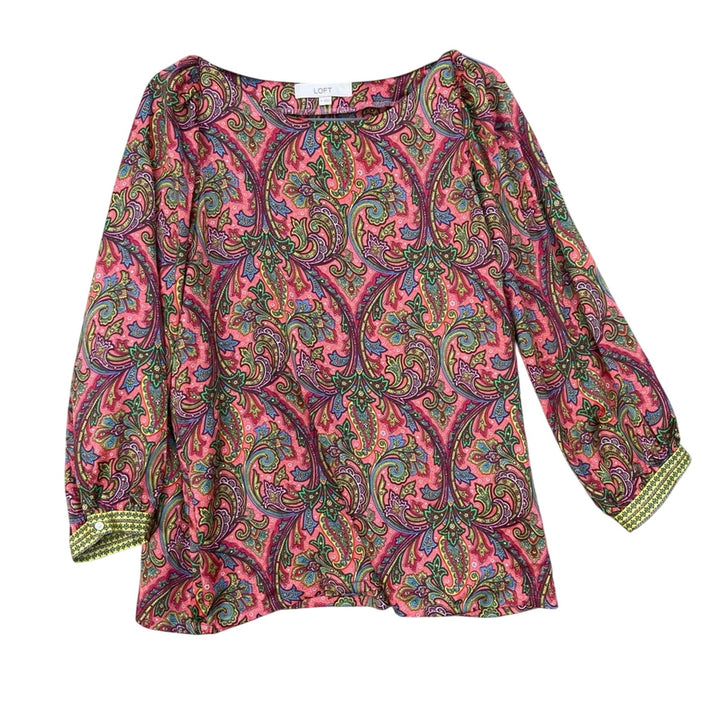 New Loft Womens Medium 100% Polyester Floral Paisley Long Sleeve Blouse Top