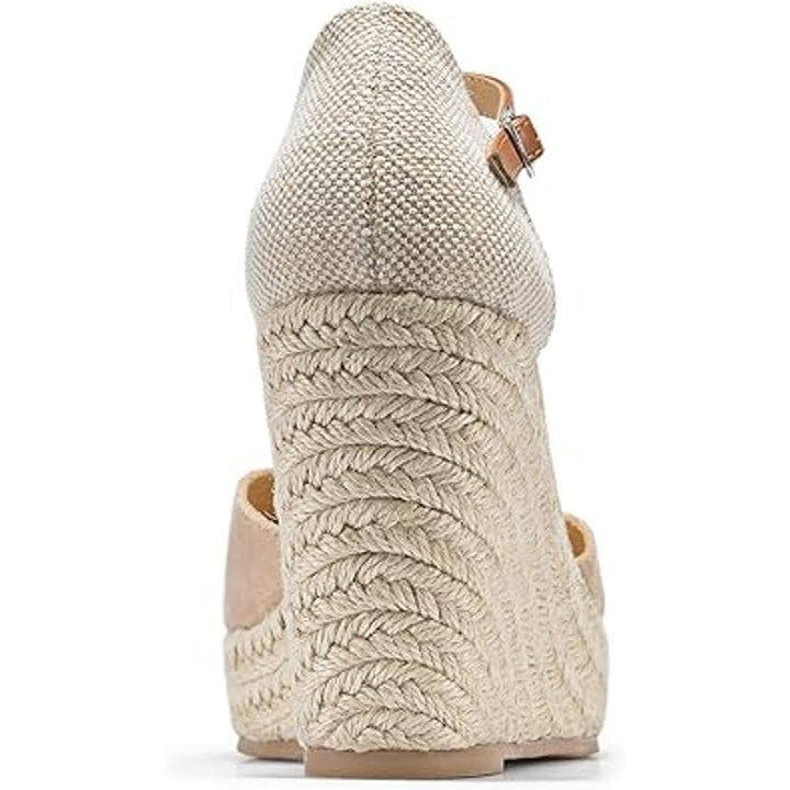 Fisace Womens Size 8 Tan Faux Suede 4" Wedge Espadrille Ankle Strap Sandal Shoes