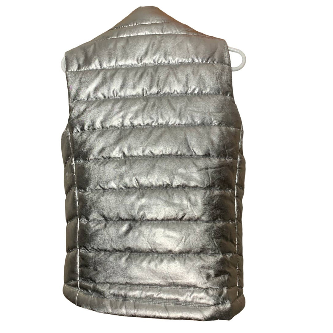 Ideology Kids Girls 6X Shiny Silver Full Zip Puffer Vest Jacket Coat W Pockets
