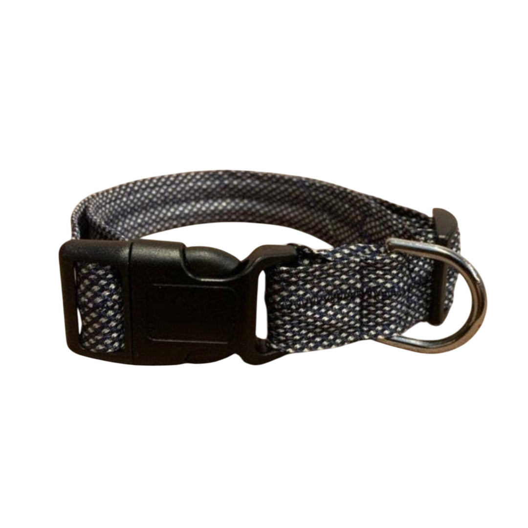 New Handmade Adjustable Upcycled Neck Tie Blue Silver Polka Dot Dog Collar