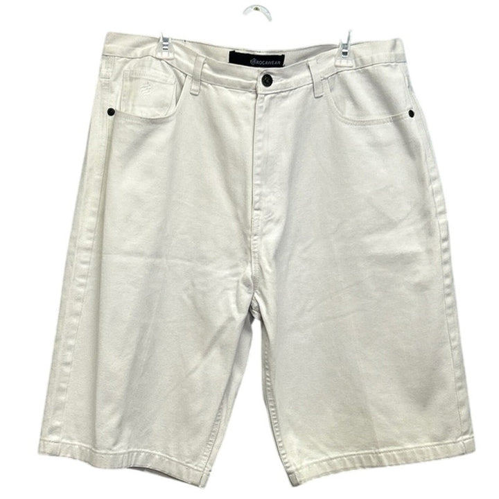 Rocawear Mens Size 40 100% Cotton Long White Denim Jean Shorts Jorts