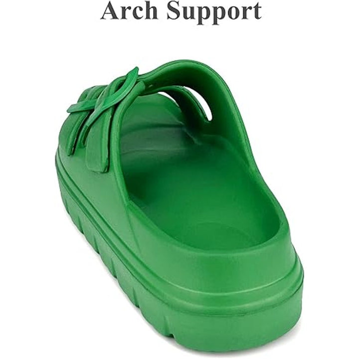 Haifago Womens Size 8 Green Double Buckle 2" Platform Slide On Clog Sandal Shoes