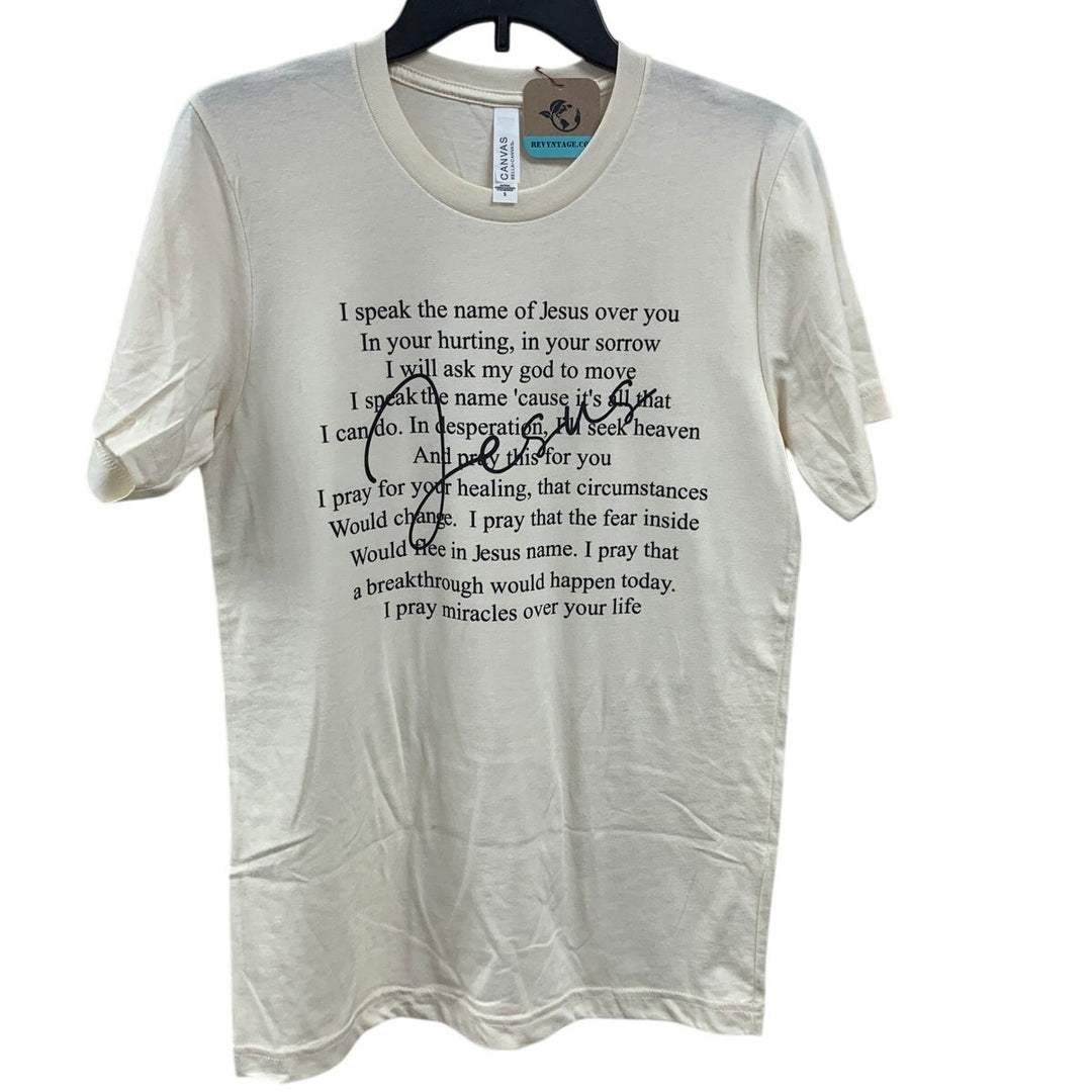New Hand Printed Womens Small Jesus Prayer Short Sleeve Crew Neck Tee Shirt