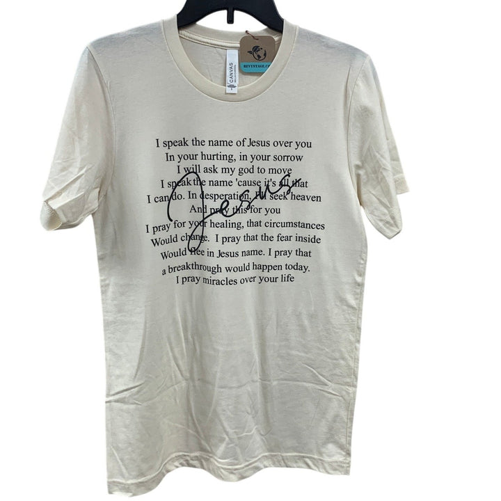 New Hand Printed Womens Small Jesus Prayer Short Sleeve Crew Neck Tee Shirt