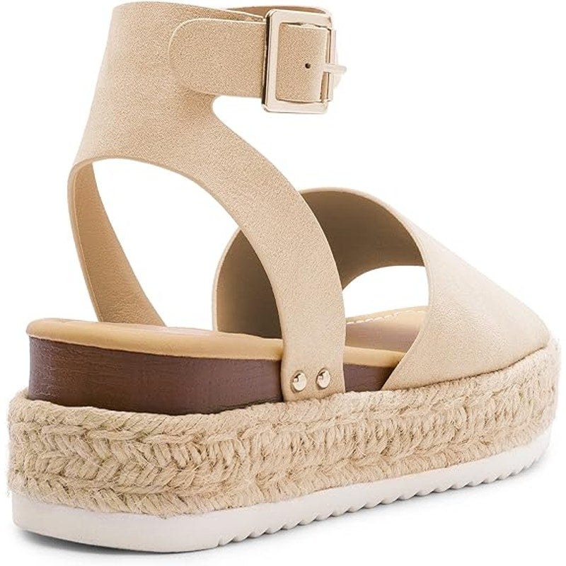 Dream Pairs Womens 7.5 Tan Faux Suede Platform Espadrille Ankle Strap Sandals