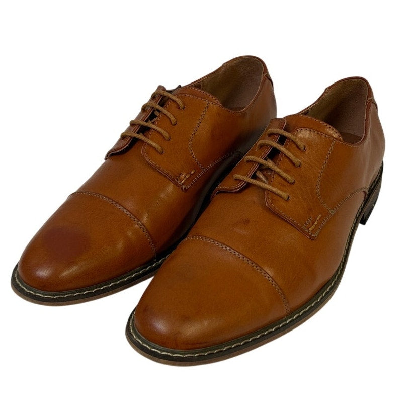 Vostey Mens Size 9.5 Chestnut Brown Oxford Lace Up Closed Round Toe Dress Shoes