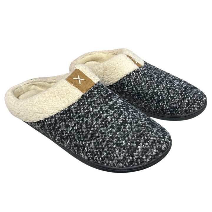 Ultra Ideas Mens Size 13/14 Gray Black Sherpa Lined Memory Foam House Slippers