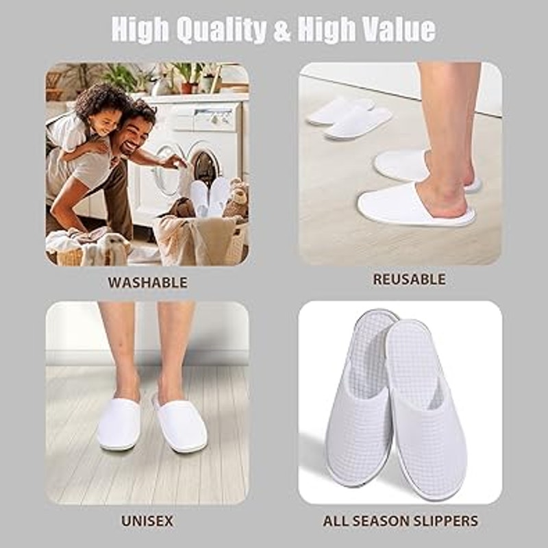 New Anmerl 8 Pairs White Slip On Universal Unisex Breathable Basic Spa Slippers
