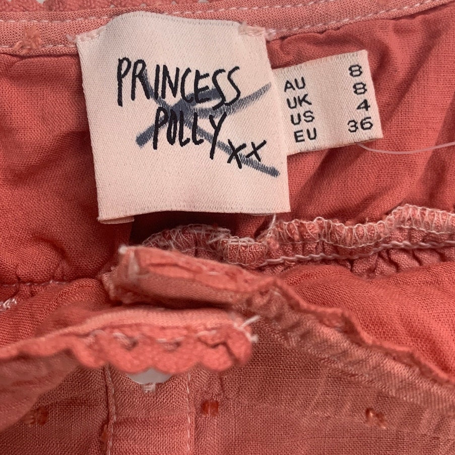 Princess Polly Womens Size 4 Front Button Scalloped Thin Strap Tank Top